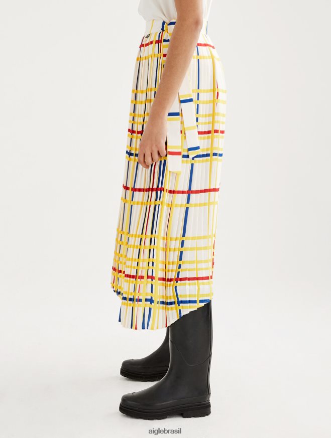Aigle x Centre Pompidou roupas saia plissada Mondrian mulheres RX2B88583
