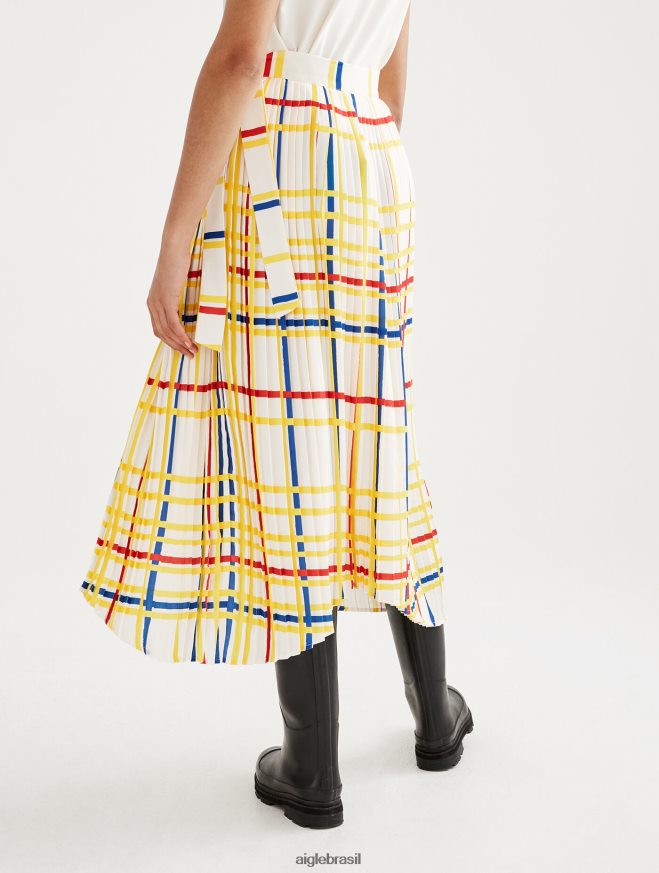 Aigle x Centre Pompidou roupas saia plissada Mondrian mulheres RX2B88583