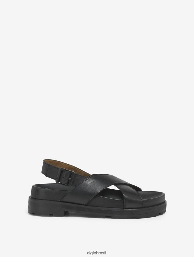 Aigle sapato sandália de couro elegante preto mulheres RX2B88623