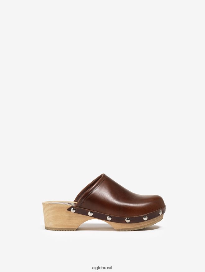 Aigle sapato tamanco de couro e madeira bourbon mulheres RX2B88630