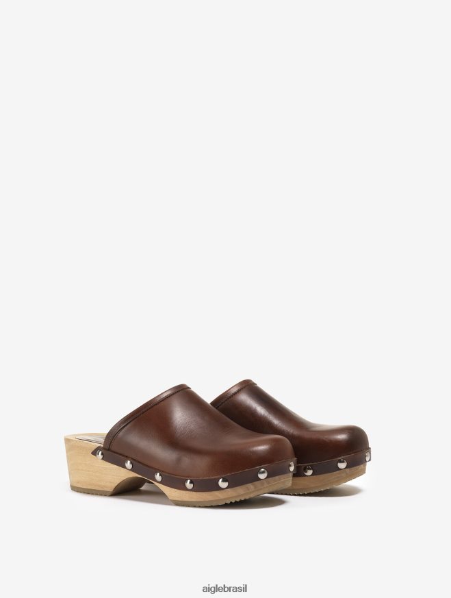 Aigle sapato tamanco de couro e madeira bourbon mulheres RX2B88630