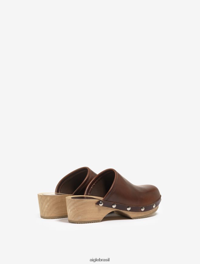 Aigle sapato tamanco de couro e madeira bourbon mulheres RX2B88630